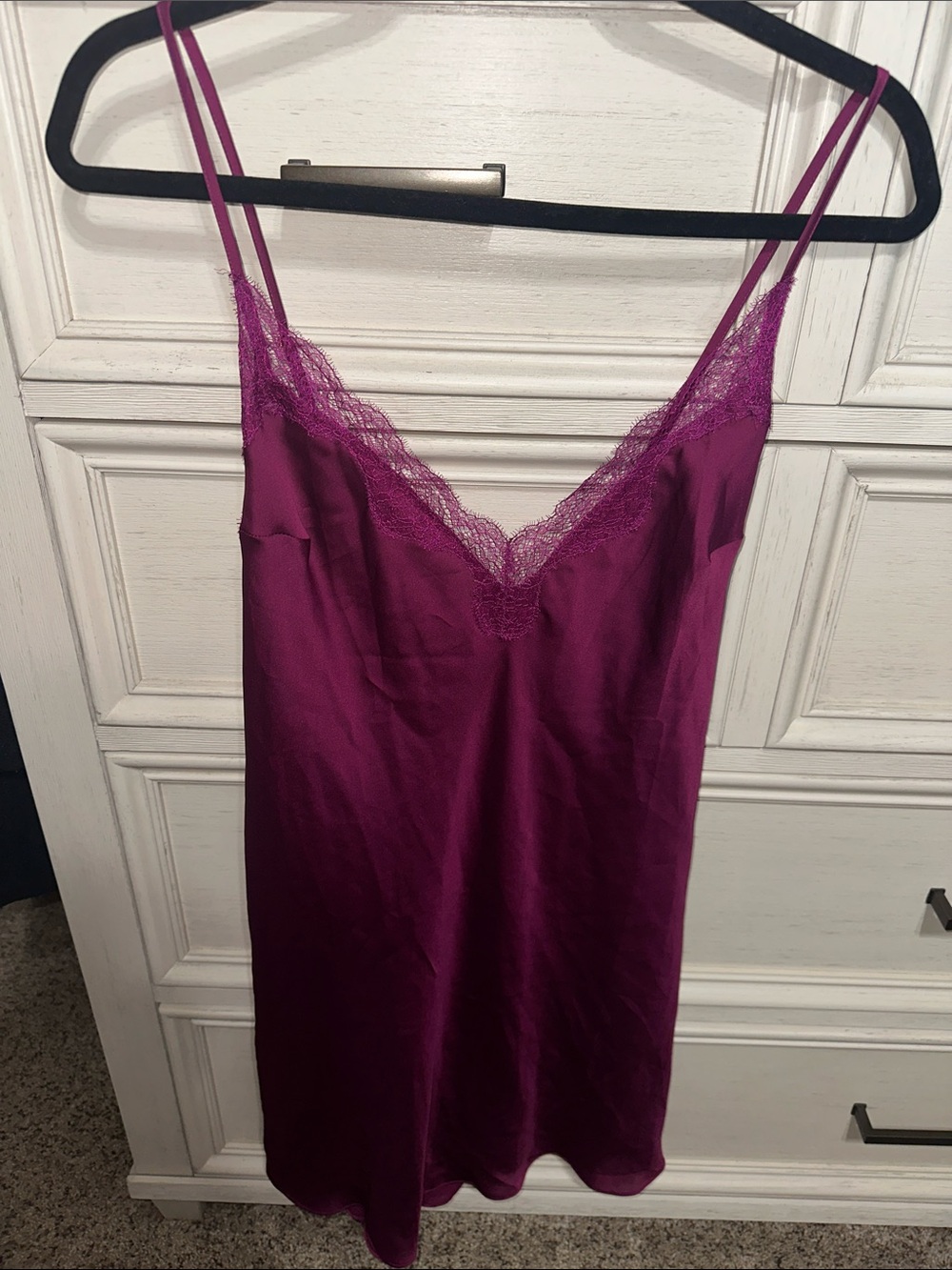 Silky Lace-Trim Slip Dress - Plum